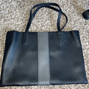 Black and gray leather tote